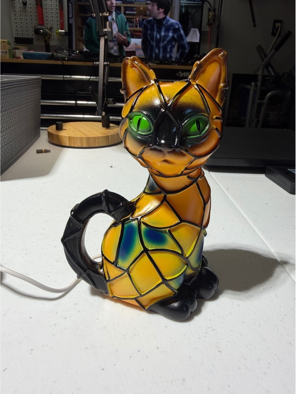 USB Stained Glass Style Cat Lamp